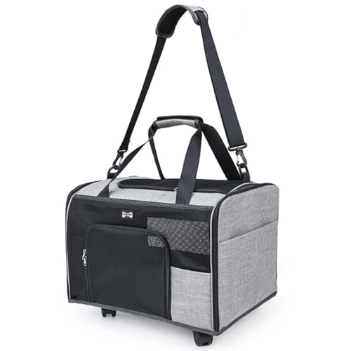 �y�b�g�p�L�����[�o�b�O, �L���X�^�[�t��, �O���[, ���b�V���f��, 47x38x30cm, �V�����_�[�X�g���b�v�t��