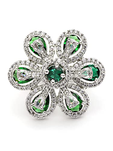 Image of Karatcart Platinum Plated Elegant Austrian Crystal Adjustable Leaf Ring for Women and Girls