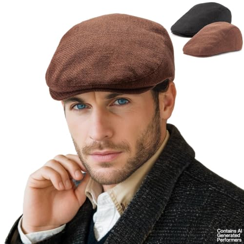 Image of LADYBRO 2-Pack Unisex Flat Cap Newsboy Hats for Men Women Casual Adjustable | Breathable Soft Comfy for Daily Outdoor Wear, Hunting, Fishing, Driving, Fit for 22-23.2 in