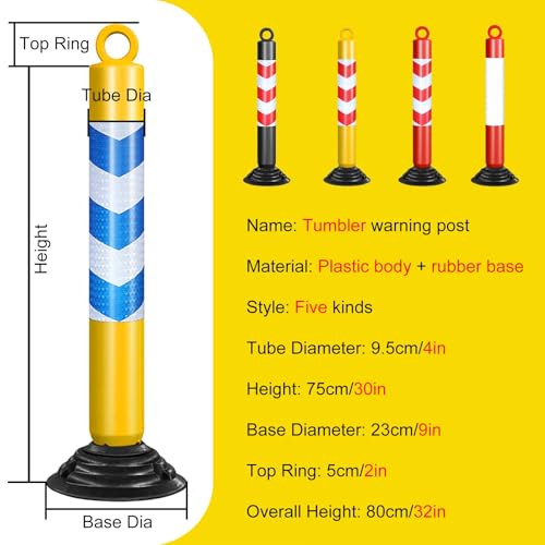 SRNSAEB Flexible Delineator Post Ground Mount with Base, 2 4 Pack Traffic Cone Divider Pole for Intersections/Construction Work/Motorway, Commercial Security Parking Bollards(White+Red,4 pcs)