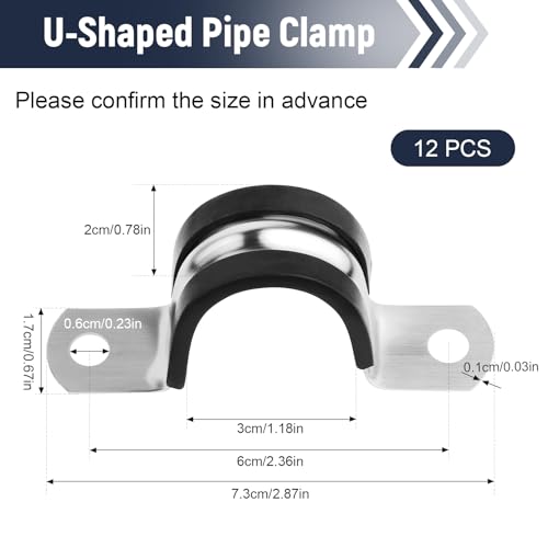 12 Stück U-Rohrschellen Ø 30 mm, 2 Loch Rohrschelle Edelstahl, U-Rohrhalterung mit Gummipolsterung, Korrosionsbeständig Befestigungsschelle für Rohrbefestigung
