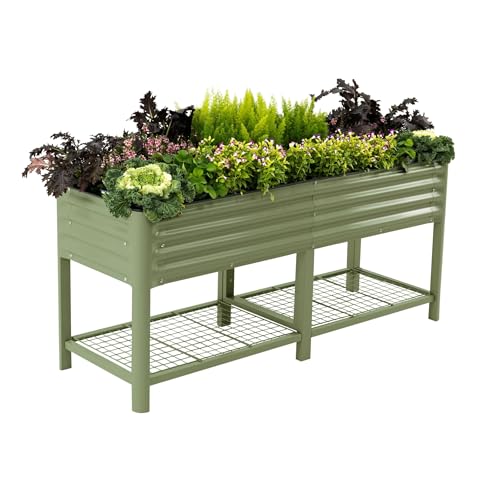 Elevated Raised Garden Bed-V Series, 2' x 6' Garden Beds with Legs & Storage Rack for Patio Porch, 1000 Lbs Weight Capacity, Outdoor Planter Boxes for Gardening Herbs Vegetables Flowers, Olive Green