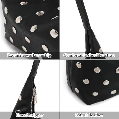 Bolso Hobo con Tachuelas para Mujer en Cuero Vegano Suave miniatura 4