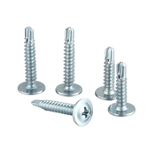 Image of Rely⇒VP INDUSTRIES (Pcs-50) No.8x38 mm Truss Phillips Self-Drilling Screw - White Zinc Coated Carbon Steel, Ideal for Metal, Wood, Plywood, Cabinets, Furniture & DIY Projects
