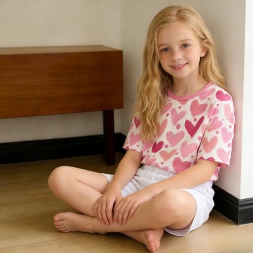 Image of Yoxindax Tween Girls Summer 2-Piece Outfit Set - Crew Neck Short Sleeve T-Cherry Print Shorts 7-14Y Summer Clothes