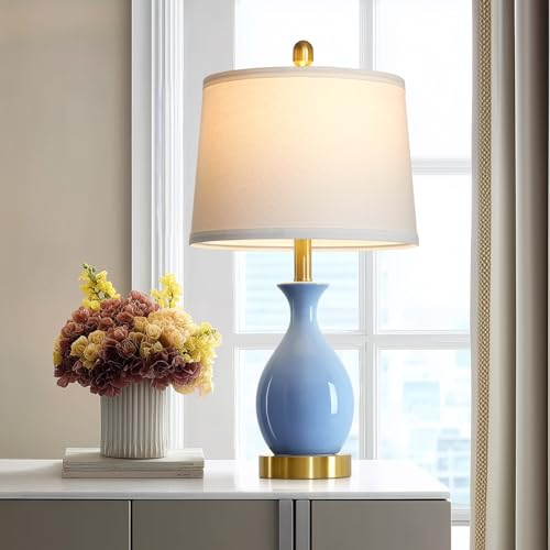luxeflow 24 Light Blue Ceramic Table Lamp for Living Room Modern Classic Bedside Lamp for Nightstand Small Table Lamp for Bedroom End Table (1 Pack)