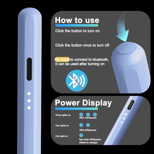 Image of Stylus Pen for iPad, 13 mins Fast Charging for Apple iPad Pencil with Palm Rejection, Compatible with 2018-2022 iPad Air 3 /4 /5, iPad mini 5 /6, iPad 6 /7 /8 /9 /10, iPad Pro 11 inch, iPad Pro 12.9 inch (Blue)
