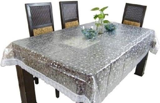 Self-Design PVC Dining Table Cover – 6 Seater (60x90 Inch) | Transparent with Silver Lace Border, Waterproof Design Table Cover_082_Sliver-image-18