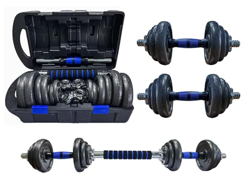 Maletín de mancuernas ajustables negras 20/30/40 kg con barra conectora 2-en-1, discos de hierro fundido, agarre antideslizante, rosca de seguridad, compacto para gimnasio en casa (30KG)