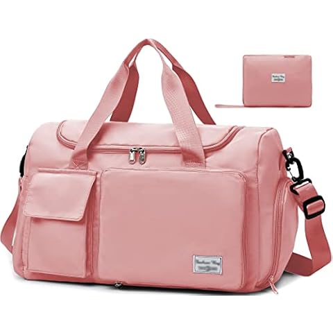 Tokeya Large Travel Bag, Foldable Sports Bag for Men and Women, Sports Bags with Wet Compartment and Shoe Compartment, Waterproof, Weekender Hand Luggage, Shoulder Bag, Travel, Sports, Gym, Gym, pink Cover