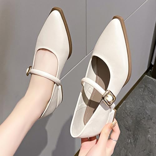 Women's Leather Pointed Toe Low Heel Mary Jane Shoes with Adjust Metal Buckle Comfortable Slip-On Dress Shoes for Office Party Walking Formal4