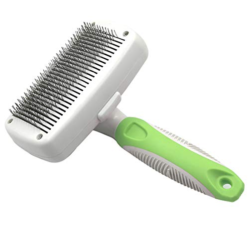 JOYPAWS Pet Self Cleaning Slicker Brush Grooming Brush- Shedding Tools with Flea Comb for Dogs Cats Removes Mats, Tangles, and Loose Hair(L)