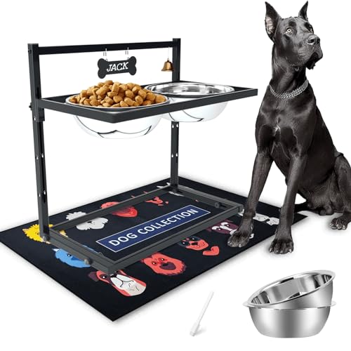 X-Large Erhöhte Hundenäpfe für extra große Hunde mit Matte, erhöhter Hundenapfständer für große Rassen, 4 höhenverstellbare Hundenäpfe mit Zwei 3L(13Cups) Hundenäpfen aus Edelstahl