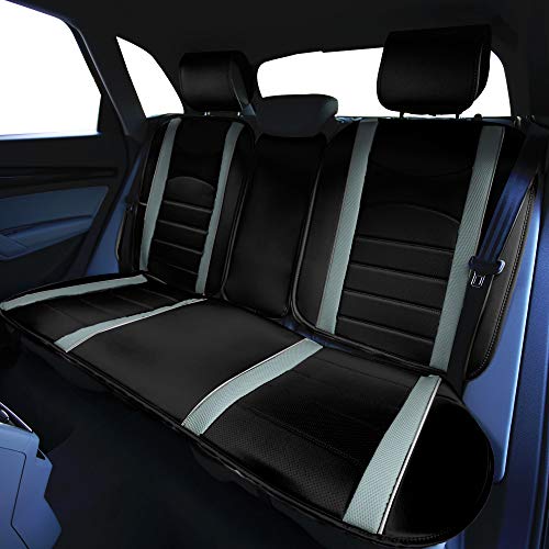 Image of FH Group Back Seat Faux Leather Car Seat Cover - Universal Fit, Rear Seat Covers for Cars with Rear Split Bench, Car Seat Cushions for SUV, Sedan, Van, Gray /Black