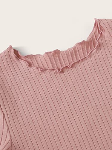 Image of SHENHE Girl's Short Sleeve Ribbed Knit Lettuce Trim Crewneck T Shirt Tee Tops