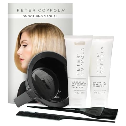 PETER COPPOLA Keratin Treatment Kit - At-Home Hair Straightening and Smoothing for All Types - Includes Clarifying Shampoo, Bowl, Brush & Comb Cover