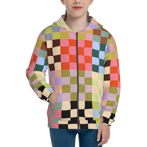 Retro Checkered Kids Pullover Hoodies Boys Zip Up Sweatshirts Girls Athletic Clothes with Pocket3