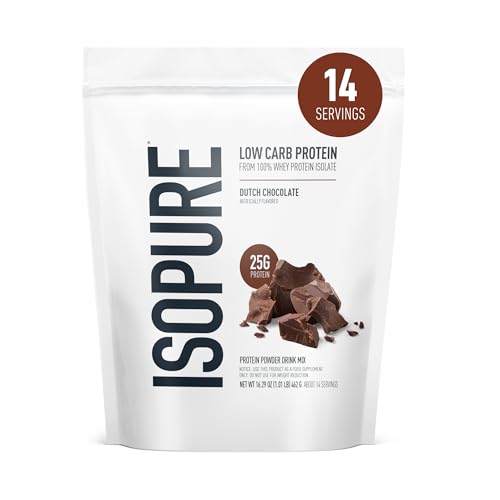 Isopure Low Carb 100% Pure Whey Isolate Protein Powder, Gluten Free, With Vitamins, Dutch Chocolate, 25g Protein Per Serving, 1 Lb, 14 Servings (Packaging May Vary)