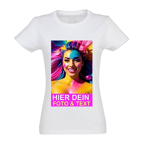 Kiwistar T-Shirt Damen Weiss - L - Aufdruck individuell - mit Foto Bedruckt - Wunschtext - Druck personalisiert - Geschenk für Freizeit Sport - selber gestalten