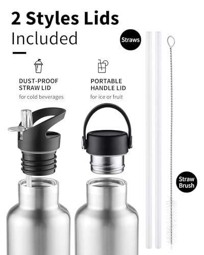 Sivaphe Water Bottle Insulated Bottle Drink Flasks Leak-Proof for Sports Outdoor Stainless Steel Double Walled Vacuum with Lids and Straw 750ml Steel - Image 3