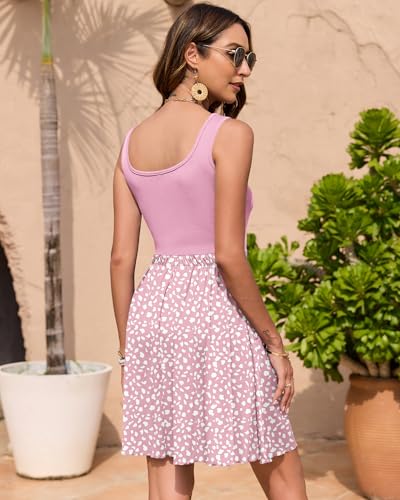 Image of AUSELILY Womens Sleeveless Square Neck Summer Dresses with Pockets | Sleeveless Sundresses Short Beach Dress Flowy Mini Dress Casual Vacation Dress
