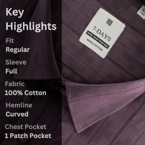 Image of 7-DAYS Men's Premium Formal Shirts - Regular Fit, Full Sleeve, 100% Pure Cotton, Self-Design, with Pocket - Stylish Office Shirts for Men