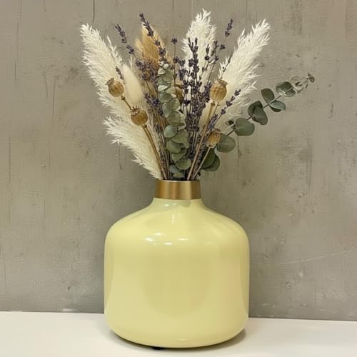 Image of Artful Living India - Round Metal Flower Vase | Round Vintage Vase for Living Room, Table, Office Decoration & Home Decor | Antique Decorative Metal Vase (Pastel Yellow)