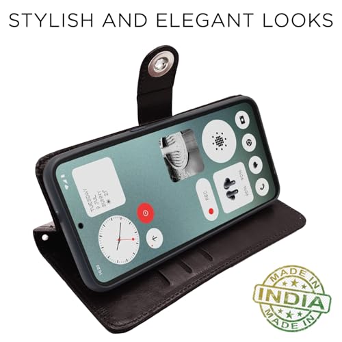 Image of Pikkme Flip Cover Leather Finish | Inside TPU with Card Pockets | Wallet Stand and Shock Proof | Complete Protection Button Flip Case for CMF by Nothing Phone 1 (Coffee)