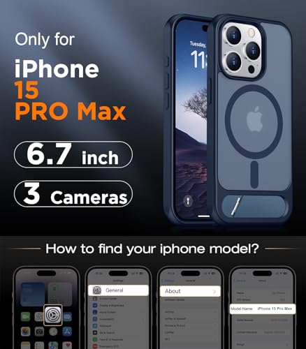 Image of Magnetic Compatible with iPhone 15 Pro Max Case, [Built-in Invisible Kickstand][Compatible with MagSafe] [Military Grade Shockproof] Slim Translucent Matte Phone Case for iPhone 15 Pro Max 6.7 inch