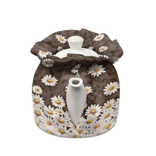 Image of Papillon Daisy Print Tea Cozy for Teapot Insulated Tea Kettle Cosy Drawstring Design Teapot Insulation Cover for Keeping Warm