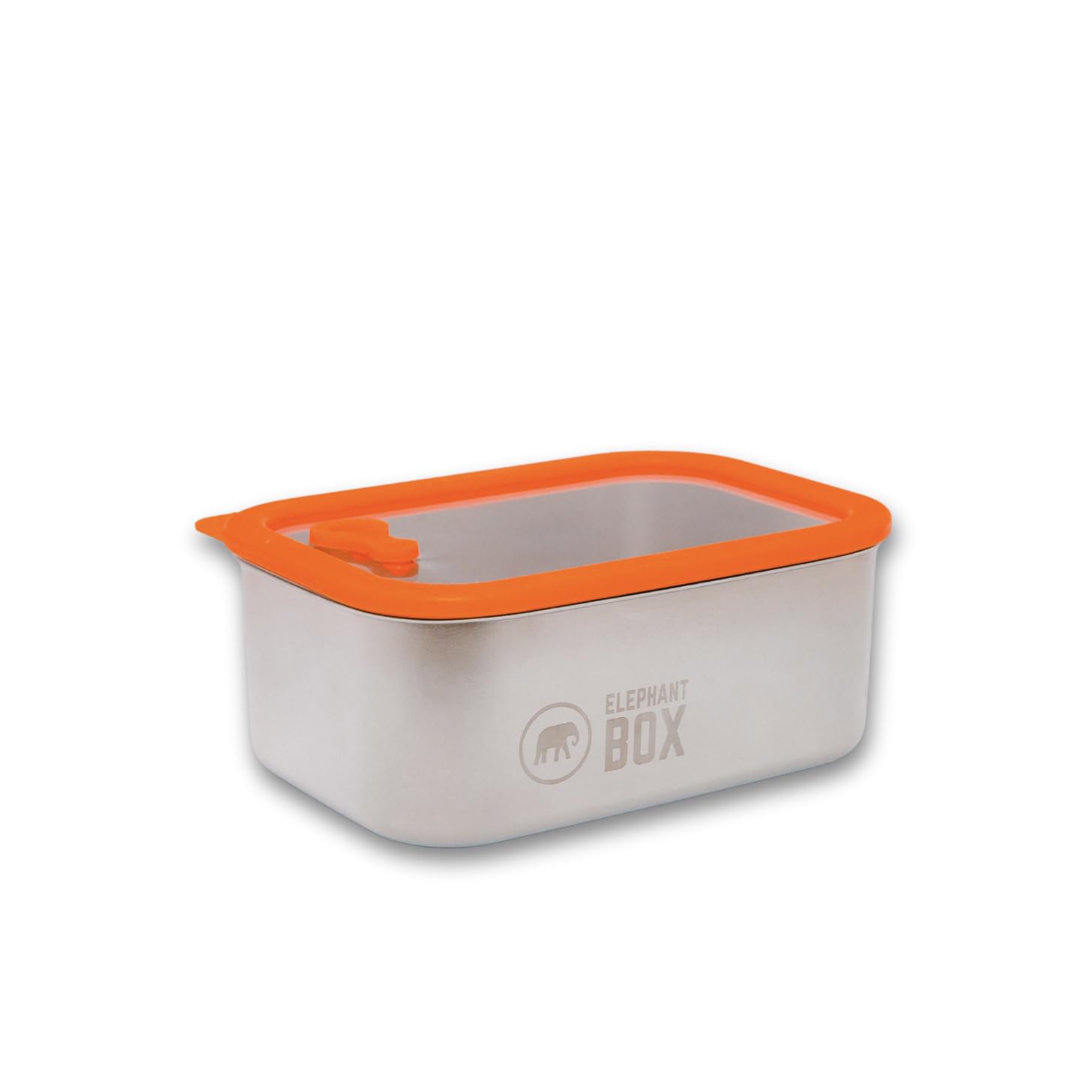 Elephant Box Prep and Store Container - Leakproof Stainless Steel, Borosilicate Glass Lid, Microwave-Safe (Orange, 1 Litre)
