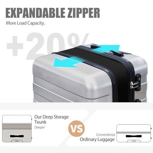 Image of KEYTANG Zebra Luggage Sets 3 Piece, 20 inch Carry On Luggage with Spinner Wheels, Hardside Business Travel Suitcase Set with TSA Lock, Lightweight Suitcase,20 /24 /28 inch,Silver