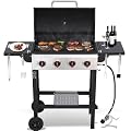 GRILL DEPOTS 4-Burner Propane Gas Grill, 40,000 BTU Portable BBQ Grill with Cast Iron Grates & Foldable Side Shelves, Small Outdoor Gas Grill for Backyard Patio Camping Tailgating, Black