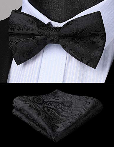 Image of HISDERN Bow Tie and Suspenders for Men Elastic X-Back Suspender and Bowtie Set Adjustable Braces for Wedding Tuxedo