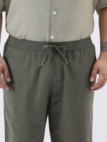 Image of Urbano Plus Men's Loose Fit Solid Linen Blend Trousers Non-Stretchable