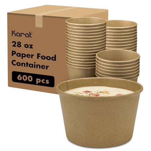 Karat [28oz - 600 ct Kraft Paper Food Container for Hot or Cold Food, Ice Cream, Noddles and Salad, 5.59