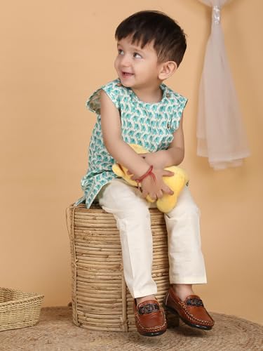 Image of POLKA TOTS Pure Cotton New Born Dress | Ultra-Soft, Breathable & Lightweight Sleeveless Jhabla Pant Set for Baby Boys & Girls | Baby Summer Clothes | Traditional Jabla & Pyjama Set for Newborns