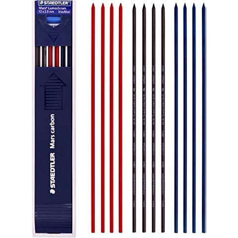 Mars Carbon Lead HB Color Mix 12 x 2mm (4 of Blue, 4 Red, 4 Black) for Staedtler Cover