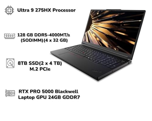 Image of New ThinkPad P16 Gen 3 Mobile Workstation AI Laptop 16″ 3.2K OLED TouchScreen 24-Cores Ultra 9 275HX 128GB RAM 8TB SSD(2 x 4 TB) RTX PRO 5000 Blackwell 24GB GDDR7 5MP RGB+IR Cam Backlit Win 11 Pro
