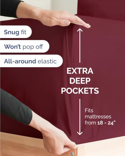 Image of Extra Deep Flex Top Split Head King Sheet Set - 6 Piece Breathable and Cooling Sheets - Hotel Luxury Bedding for Women, Men, Kids & Teens - Easy Secure Fit - Extra Deep Pockets - Burgundy
