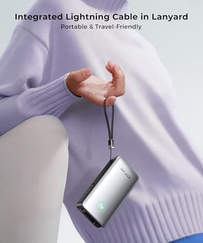 Image of Portable Charger Power Bank - Laptop Battery Pack 65W AC Plug GaN 25000mAh Built in Cable USB C Phone Fast Charging Compatible with iPhone 16 15 14 13 12 11 X iPad MacBook Samsung (White)