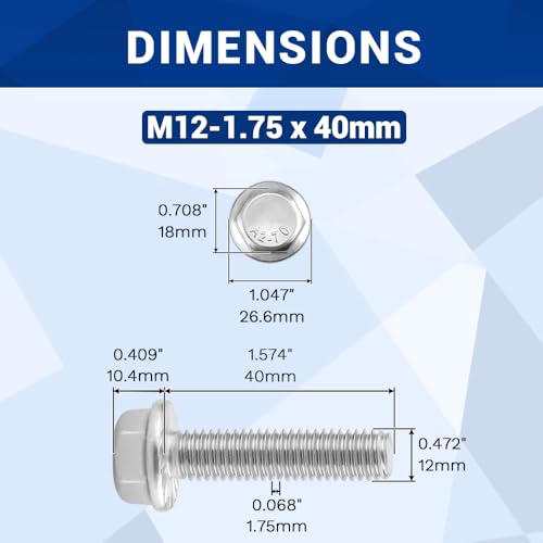 Image of M12-1.75 x 40mm Serrated Flange Hex Bolts + Flange Nut + Flat Washer + Lock Washer Combo Pack, 304 Stainless Steel 18-8, for Automotive & Machinery, 6 Sets
