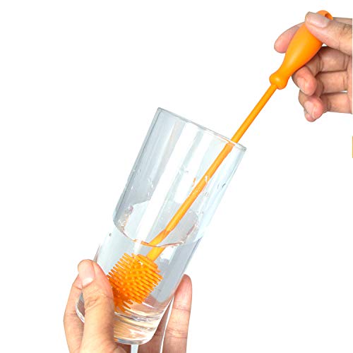 Best Small Bottle Brush Cleaning Tool - 100% Silicone - No Scratch - Great for Cleaning Sports Bottles, Infusers, Tubes, Baby Bottles, Breast Pumps, Perfect for Small Spaces (Orange)