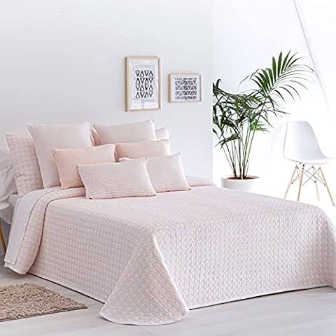 Lanovenanube Colcha Jacquard Charlotte - Cama 150 cm - Rosa Cover