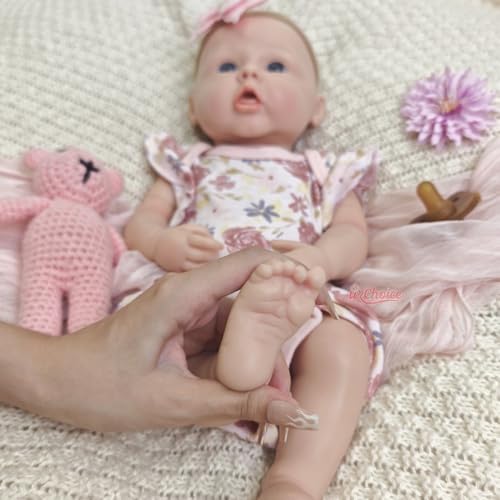 45 cm große, handgefertigte Reborn-Puppe aus Silikon – realistisches Baby-Mädchen mit offenem Mund und anatomisch korrektem Körper – ein Überraschungsgeschenk zu Weihnachten und Thanksgiving – Bild 6