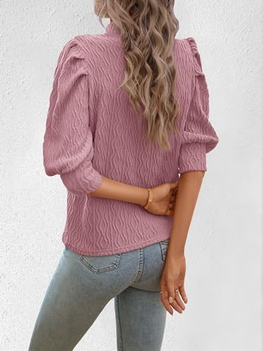 PRETTYGARDEN Womens Puff 3/4 Sleeve Tops 2025 Trendy Spring Summer Mock Neck Texture Knit T Shirts Work Casual Dressy Blouses4