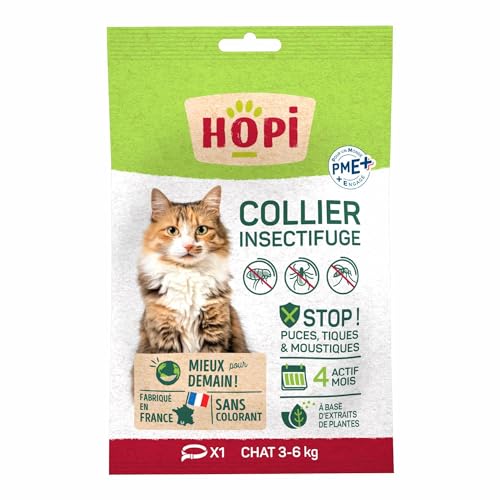 HOPI Collier Anti Puces pour Chat de 3 à 6 kg - Taille 35 cm - A Base d’Extraits de Plantes - 4 Mois de Protection Antiparasitaires Efficace - Pratique et...