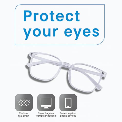 Image of UV Protection Glasses Blue Cut Blocking Harmful Rays Glasses for Men & Women Zero Power Computer Specs Eye Protection Lightweight Frame with Case & Cleaning Cloth