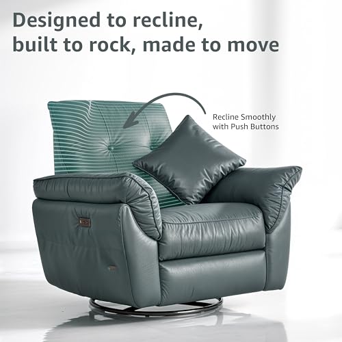 Image of Stella Luxe 1 Seater Motorized Recliner Chair - Blackish Grey Leather, Goose Feather Padding, 3-in-1 Reclining, Rocking & Revolving, Eucalyptus Wood Frame, 5-Year Warranty