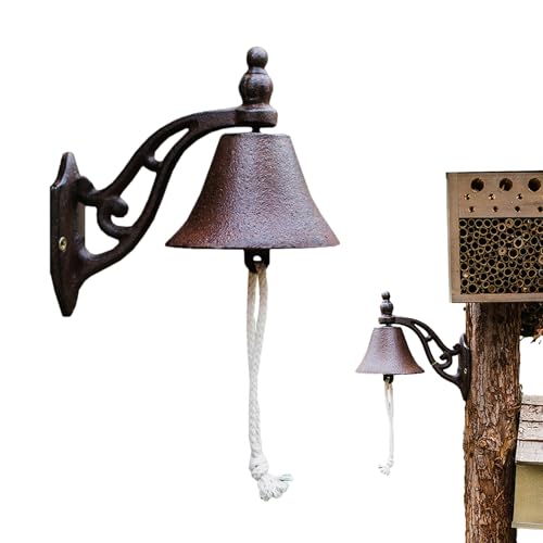 鋳鉄製ウォールベル - レトロなスタイルの装飾、フクロウのハンドベル(手動) | 揺れる壁掛けドアベル、屋内屋外用壁掛けディナーベル、ガーデンホームウォール用ガーデンブラケットマウント